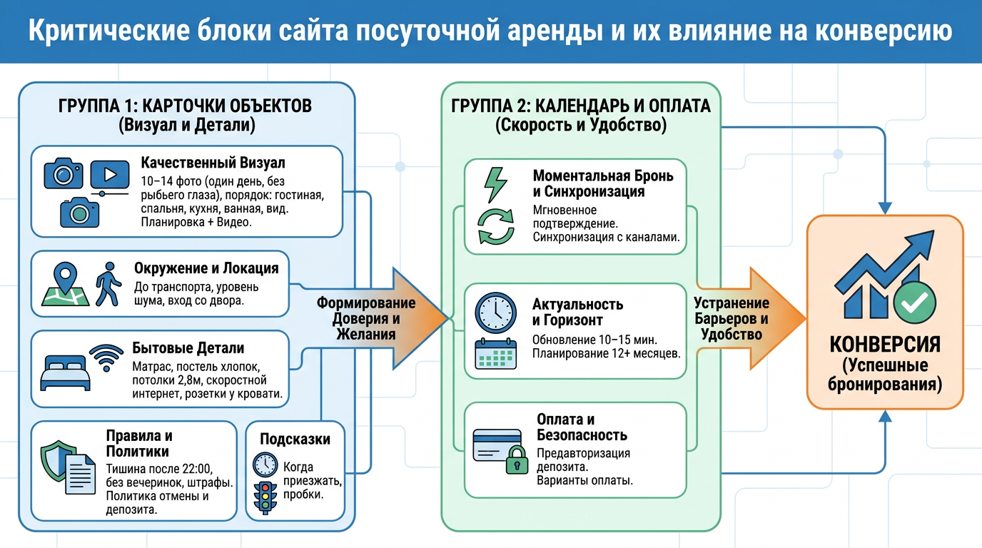Критические блоки сайта посуточной аренды